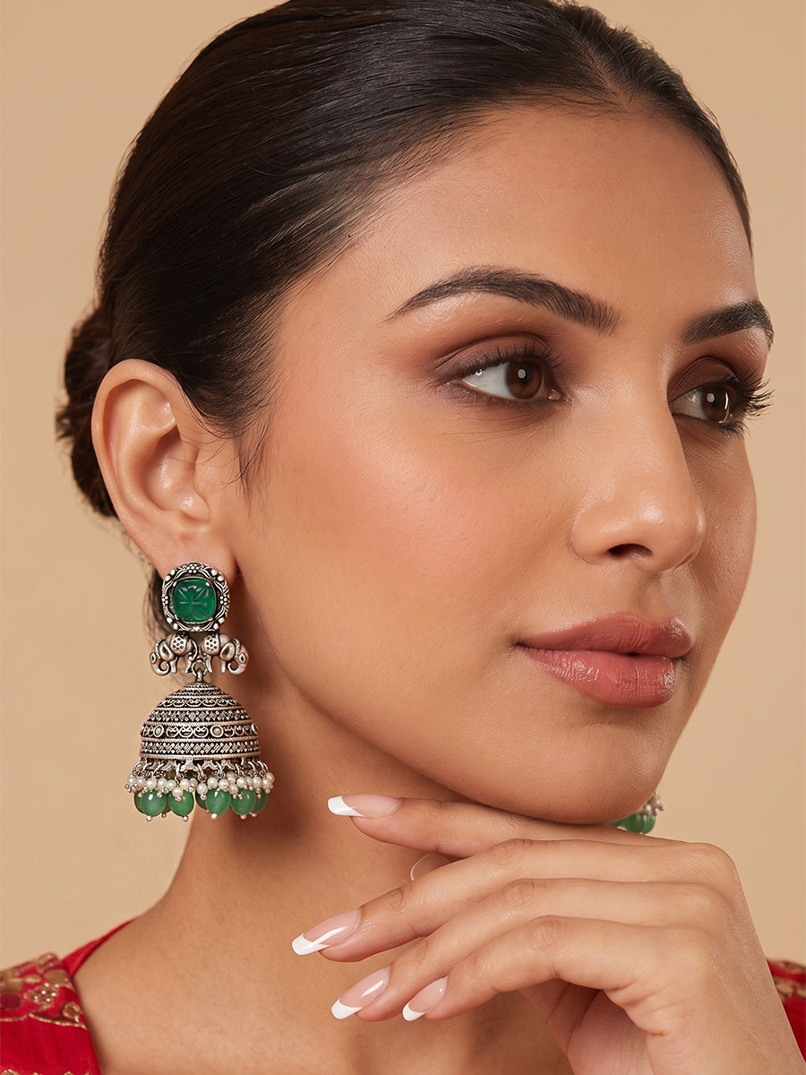 Namita Earrings - Silver / green