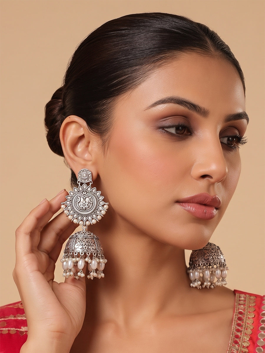 Paridhi Earrings-Silver/Pearl
