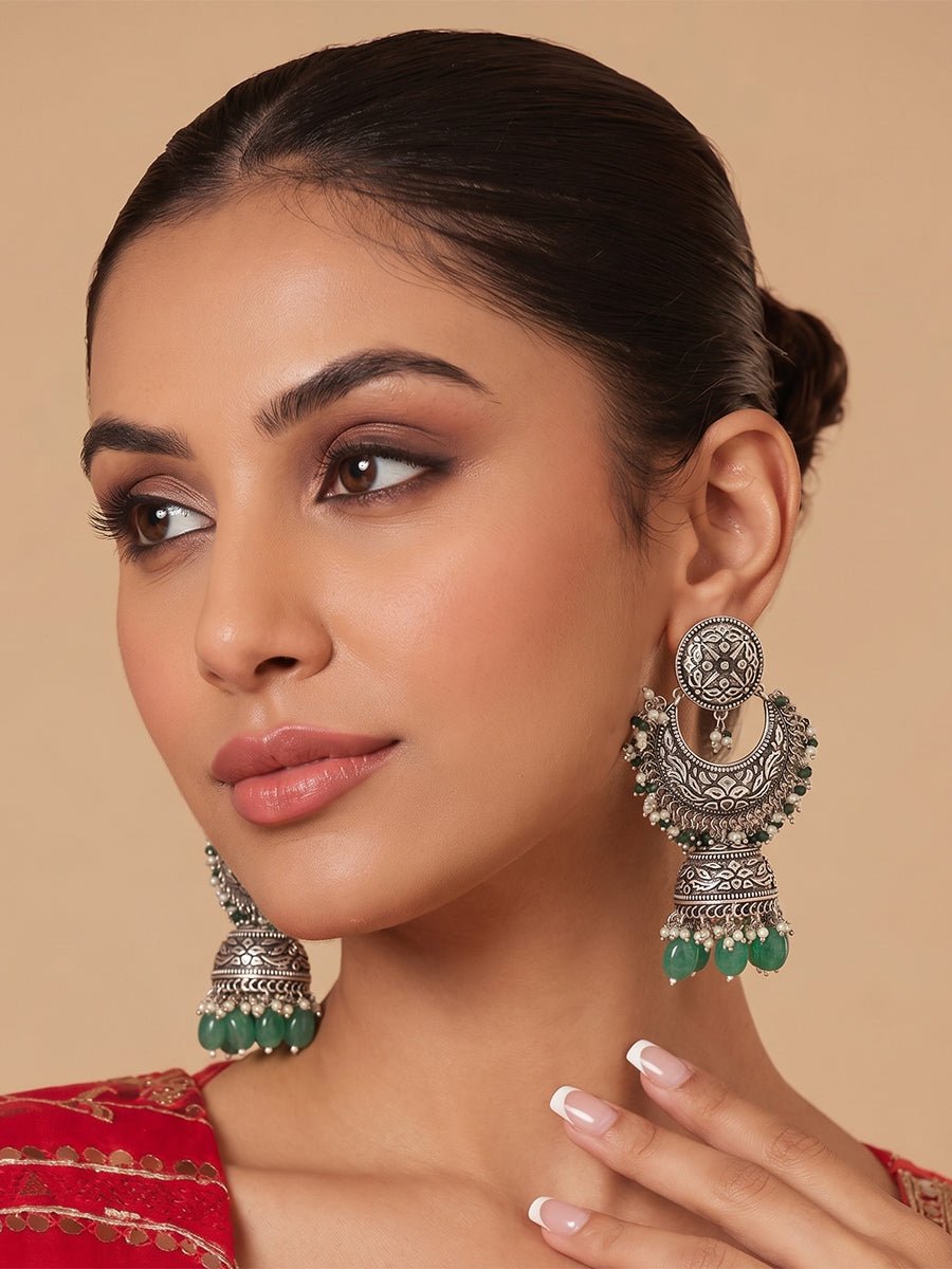Pavitra Earrings - Silver / Green