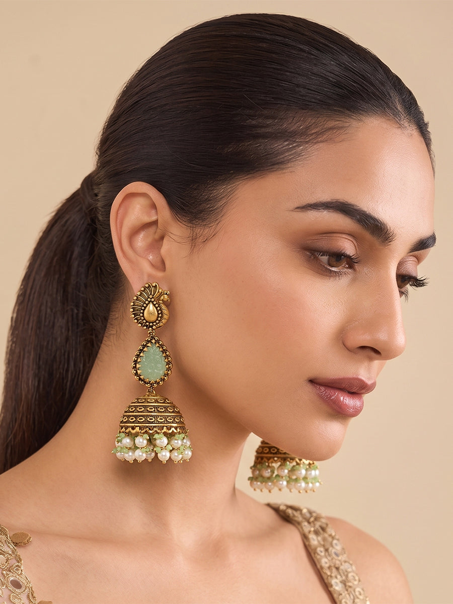 Aneeza Earrings - Gold /Mint green