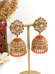 Suhair Jhumki Earrings-Orange
