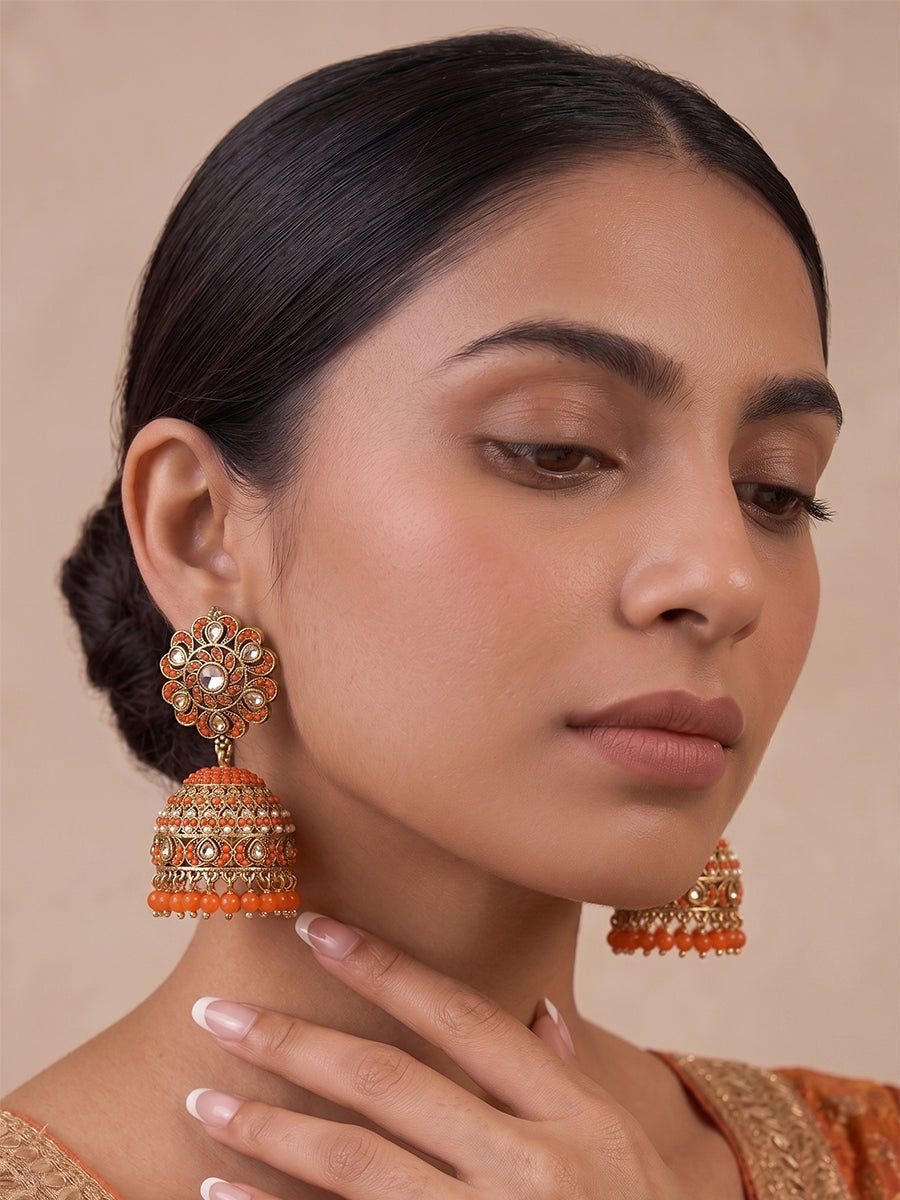 Suhair Jhumki Earrings-Orange