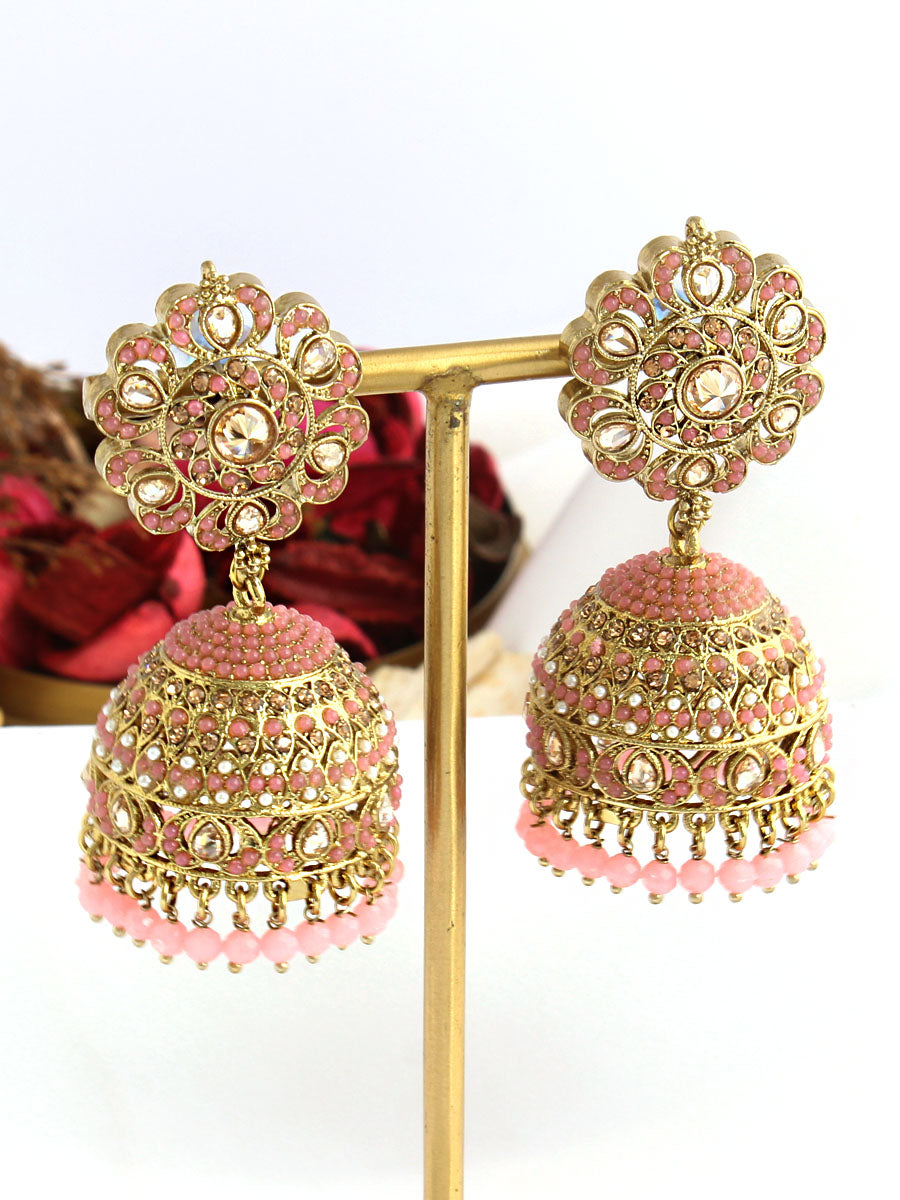Suhair Jhumki Earrings-Pastel Pink