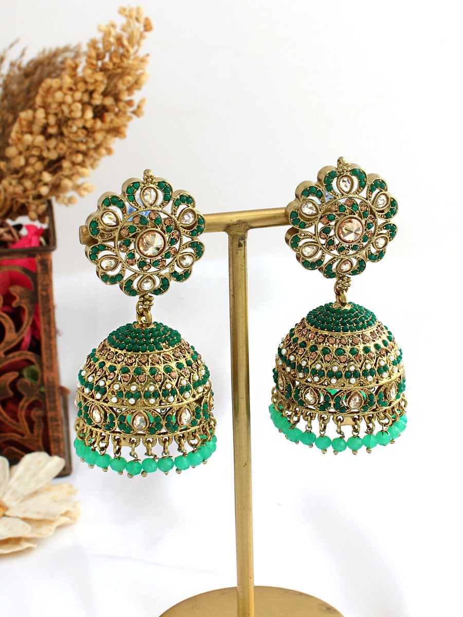 Suhair Jhumki Earrings-Green