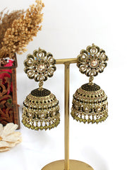 Suhair Jhumki Earrings-mehndi green