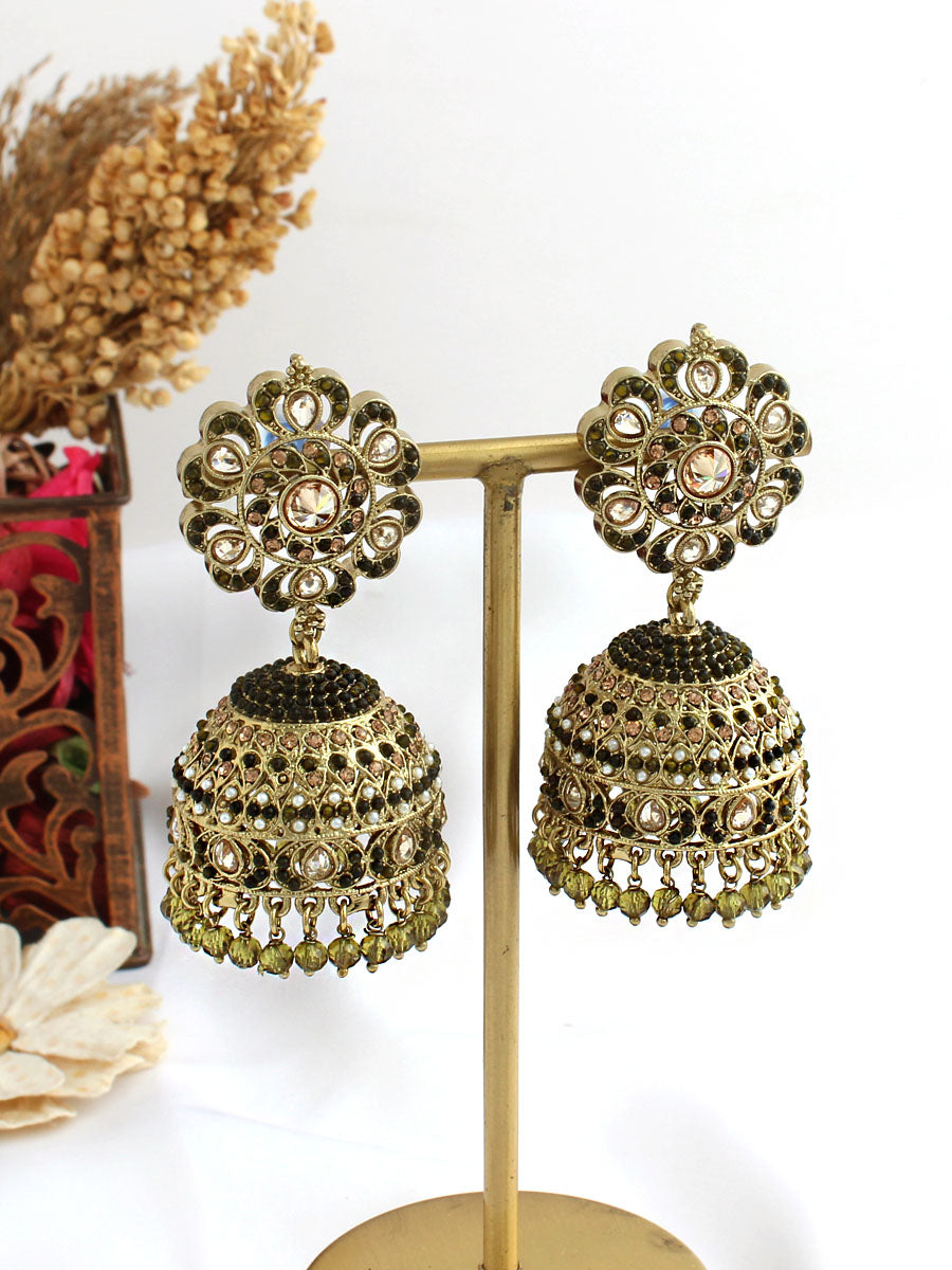 Suhair Jhumki Earrings-mehndi green