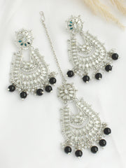 Avika Mirror Earrings & Tikka  - Black