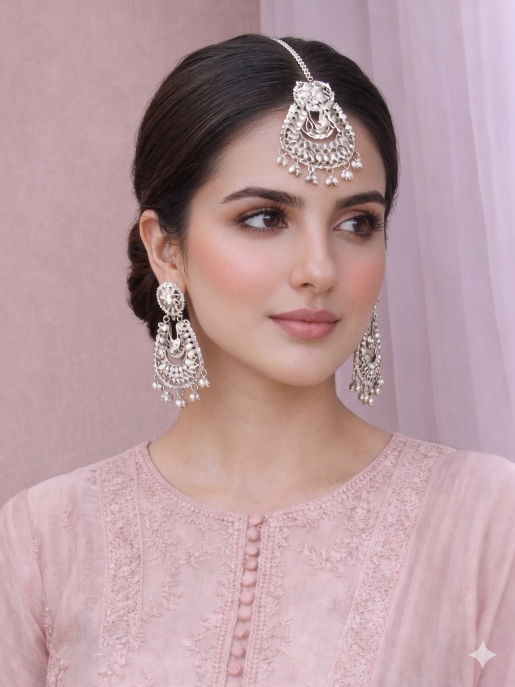 Avika Mirror Earrings & Tikka - Silver
