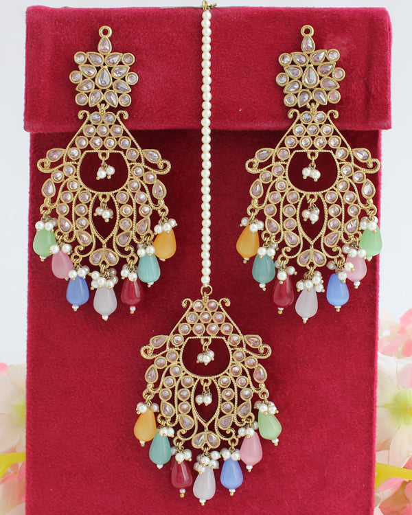 Erum Dangle Long Earrings & Tikka Set