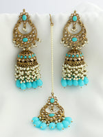 Ruhina Earrings & Tikka- Aqua 