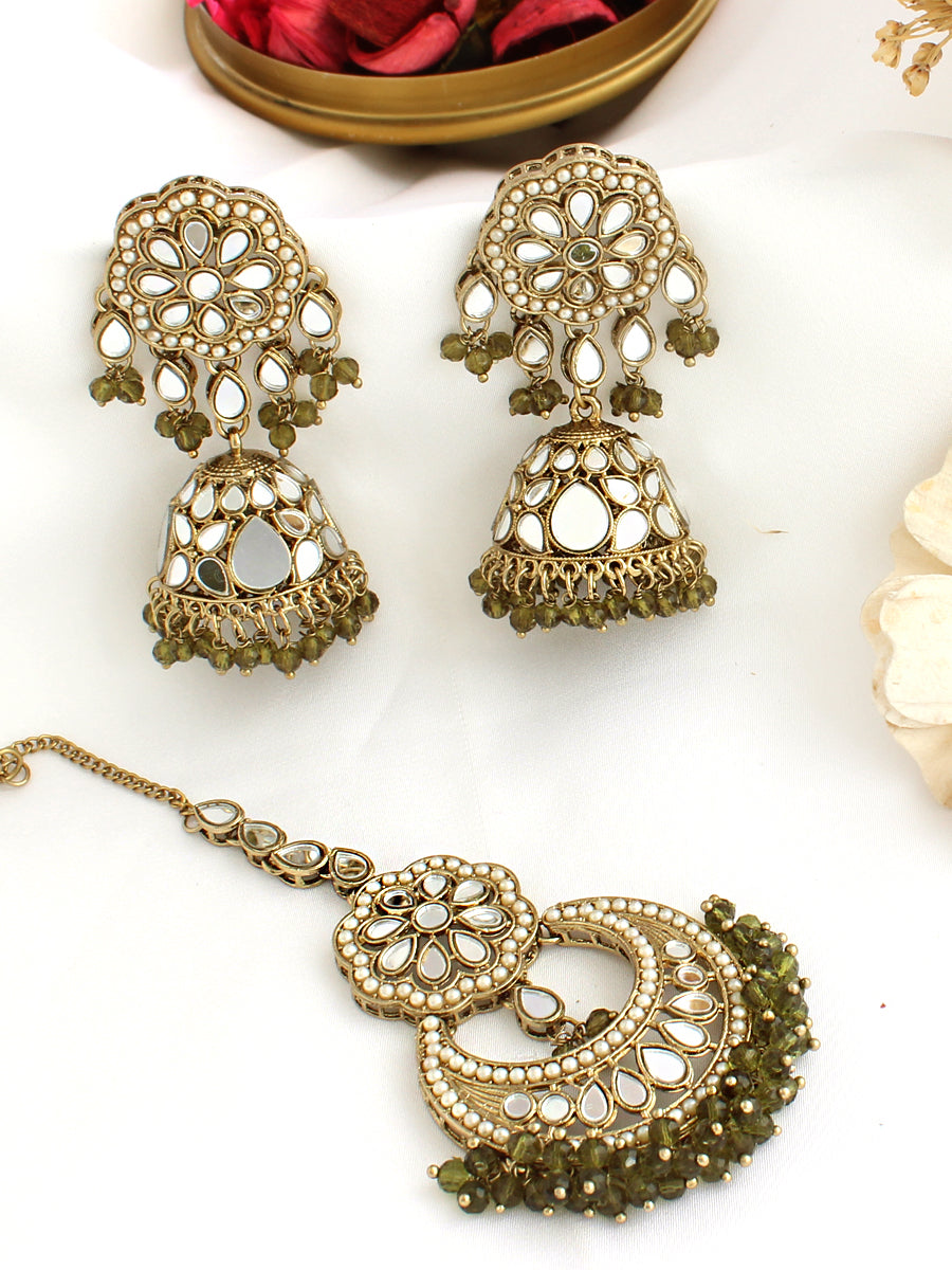 Keesha Earrings & Tikka-Mehndi Green