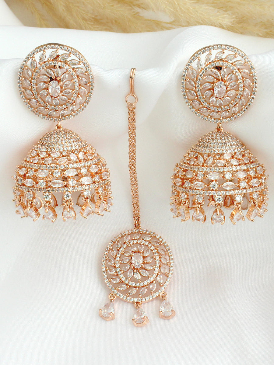 Nayra Earrings & Tikka Set -  Rose Gold / Rose Gold