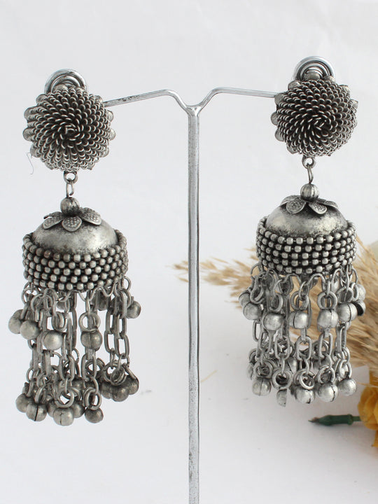 Mohini Jhumka Earrings-Antique Silver