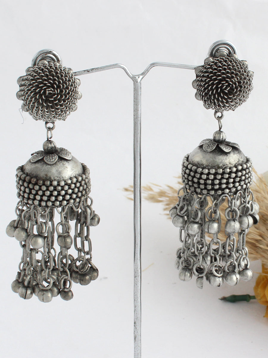 Mohini Jhumka Earrings-Antique Silver