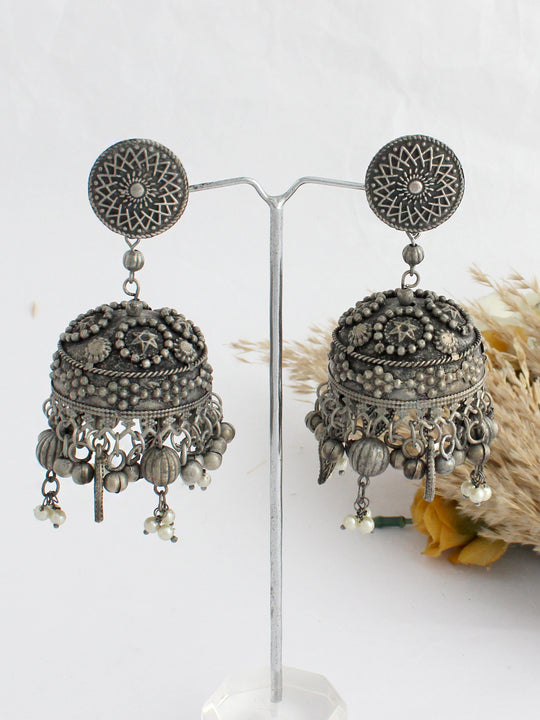 Maithili Jhumka Earrings-Antique Silver