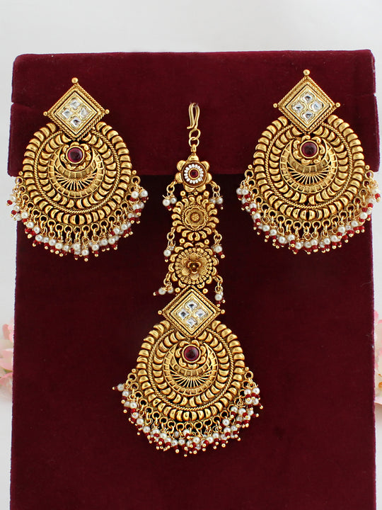 Rashmita Earrings & Tikka Set-Hot Pink