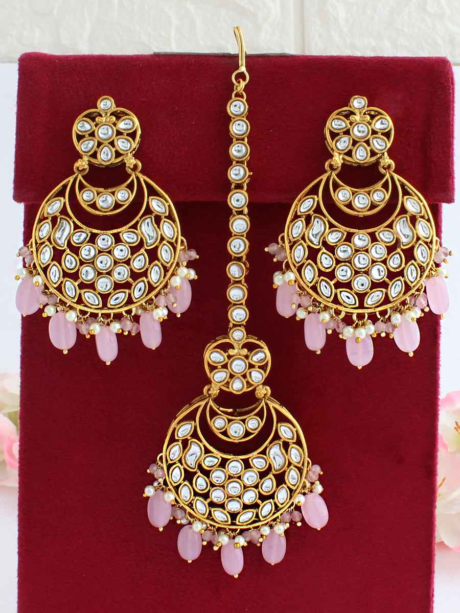 Snehal Earrings & Tikka-Pastel Pink 