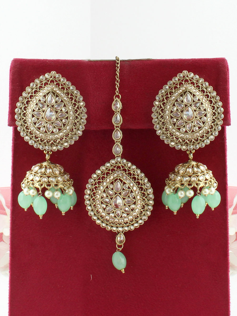 Rubina Earring & Tikka-Mint Green