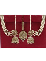 Mehreen Earrings Tikka Set With Ear Chain-Gold