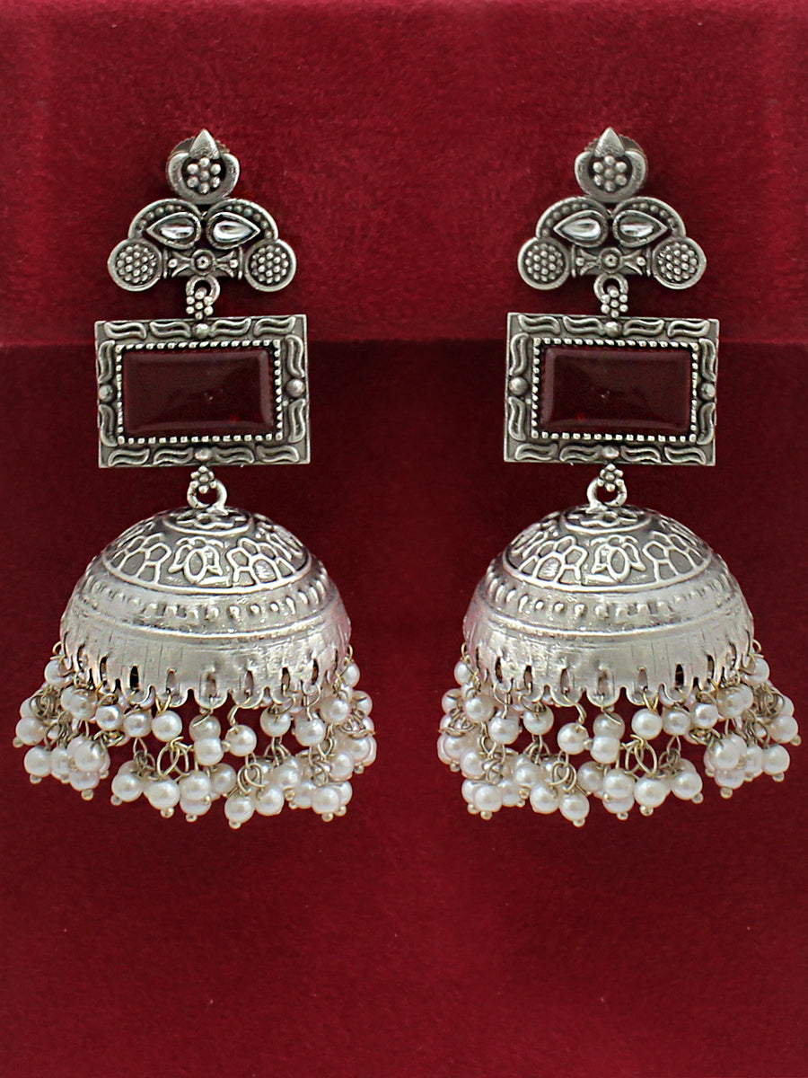 Begum Jhumki Earrings-Maroon