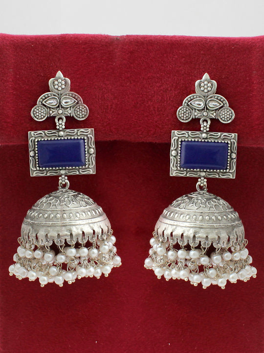 Begum Jhumki Earrings-Blue