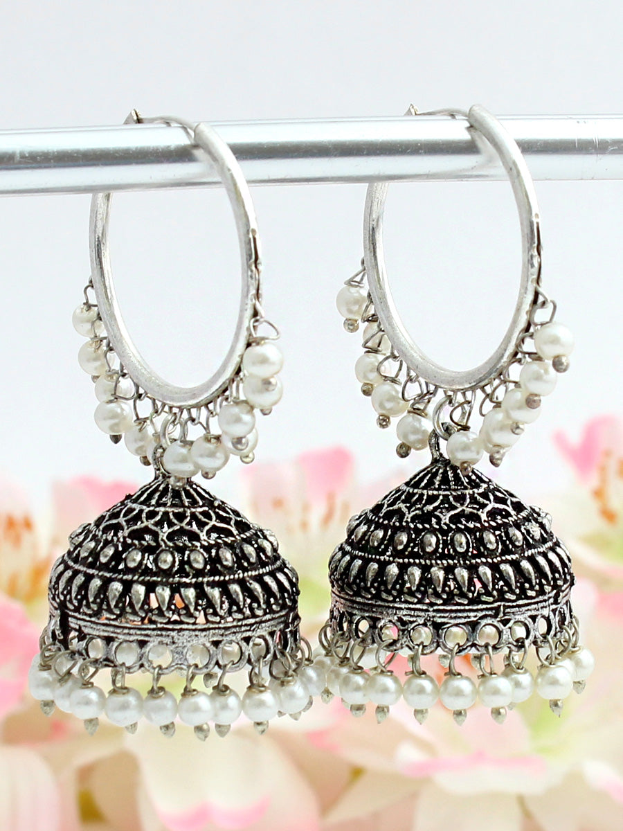 Nirali Jhumki Hoop Earrings-Antique Sillver