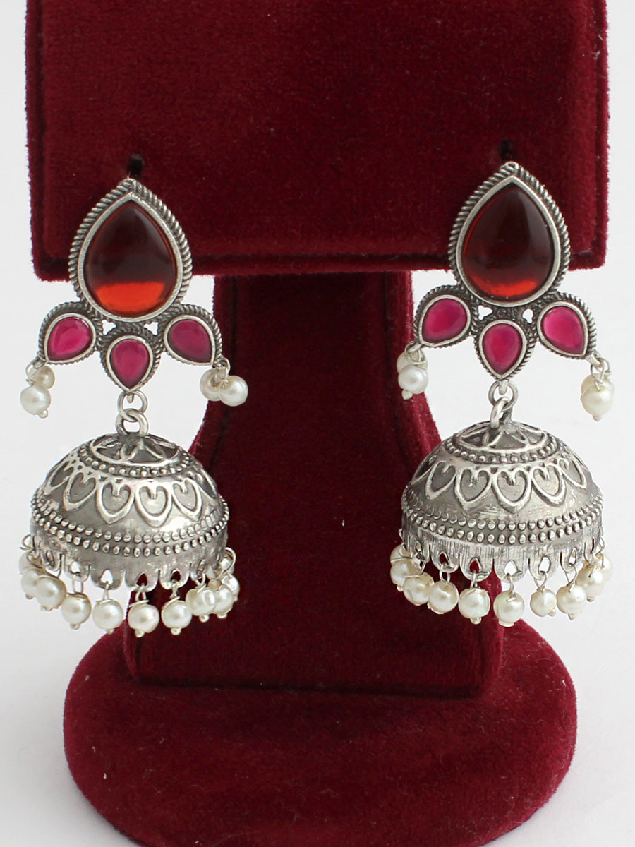 Meenakari most stylish Red color Kundan Stone Jhumka Earrings