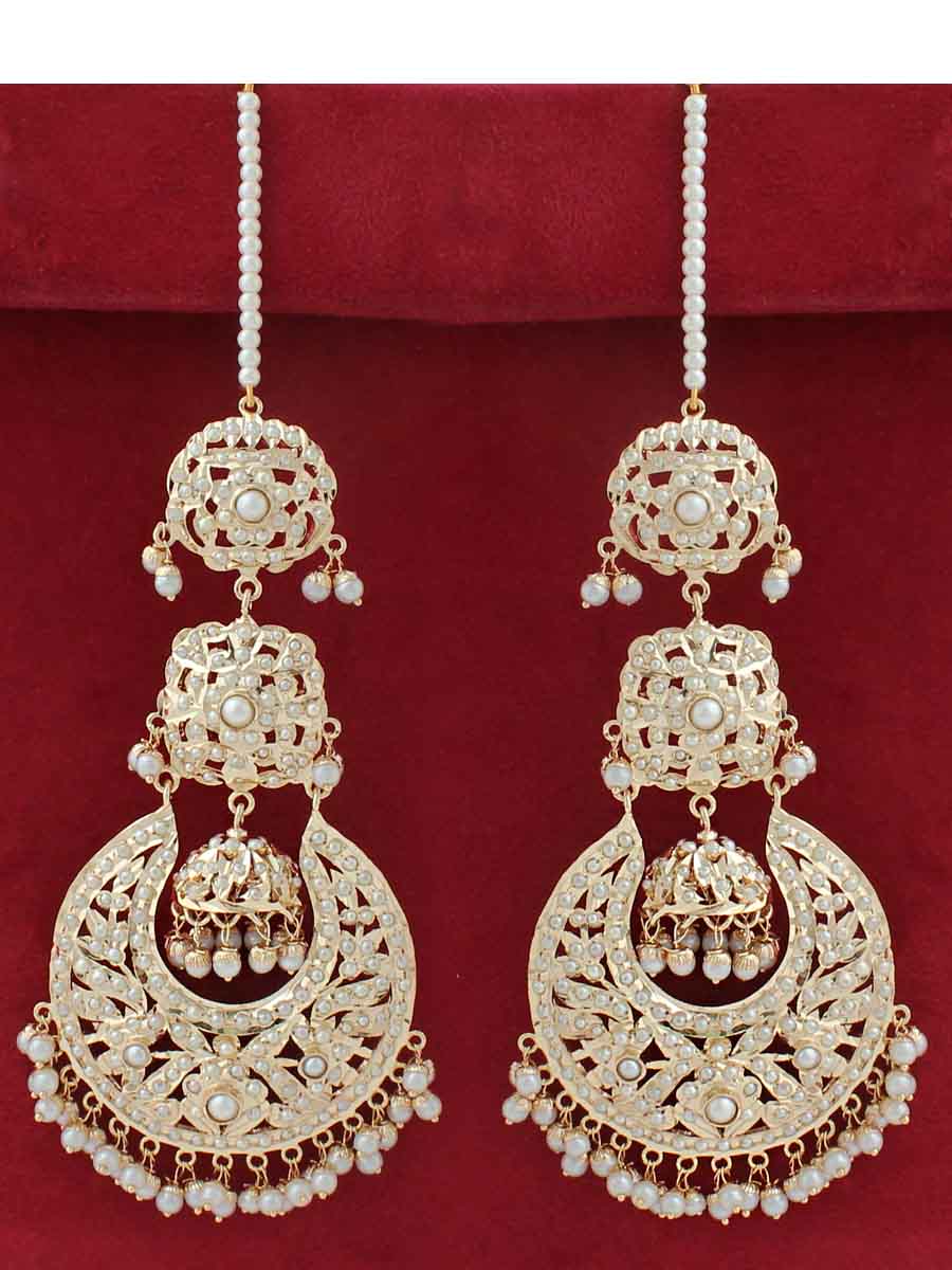 Hania Jadau Chandbali Earrings-Pearl