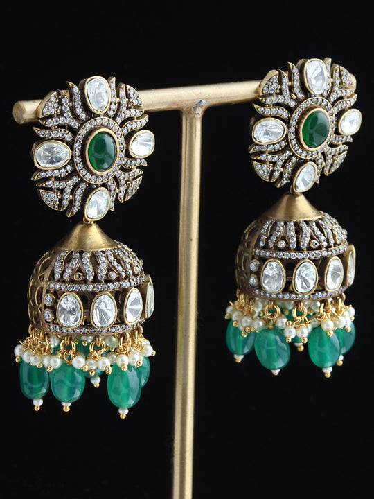 Ridhanshi Jhumki Earrings-Green