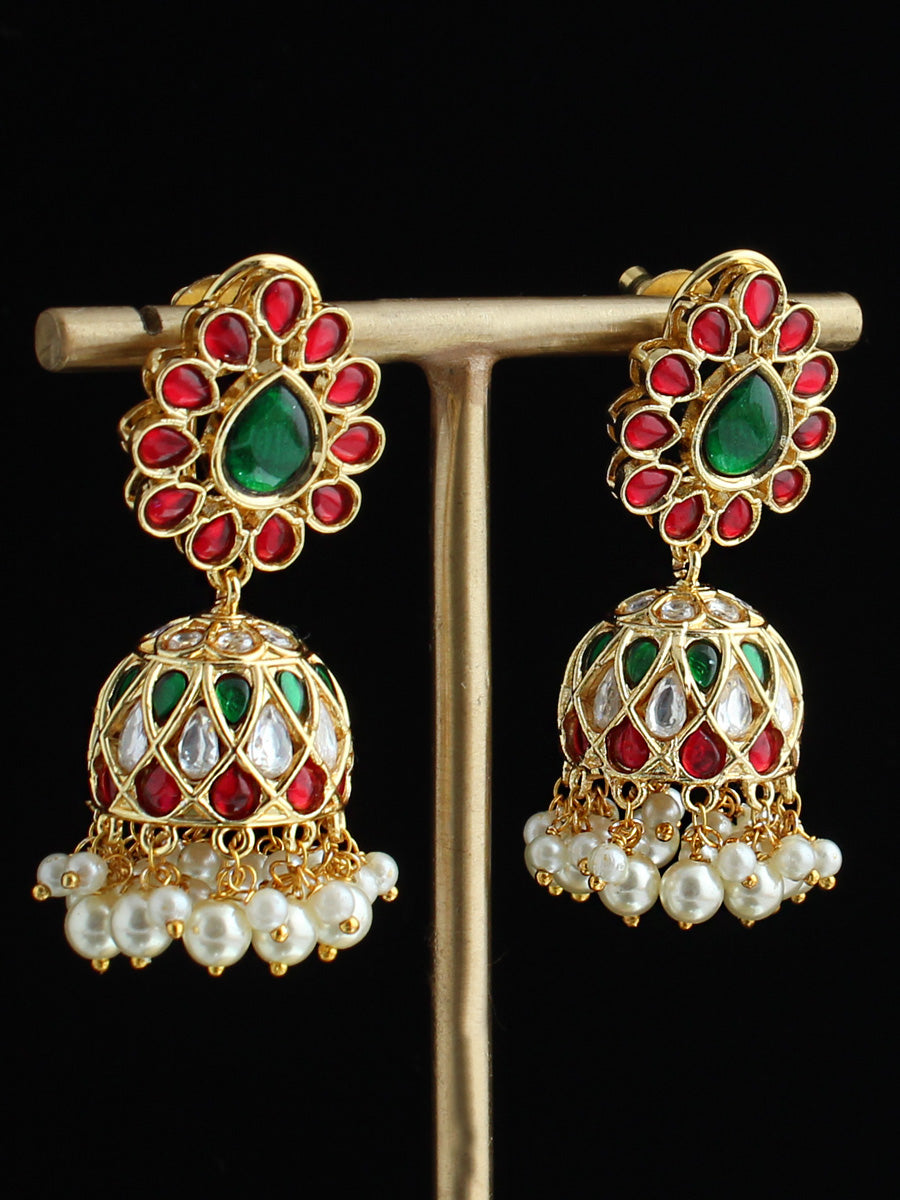 Sia Jhumki Earrings-Maroon & Green