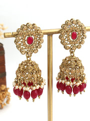 Tanisha Jhumki Earrings-Ruby Pink