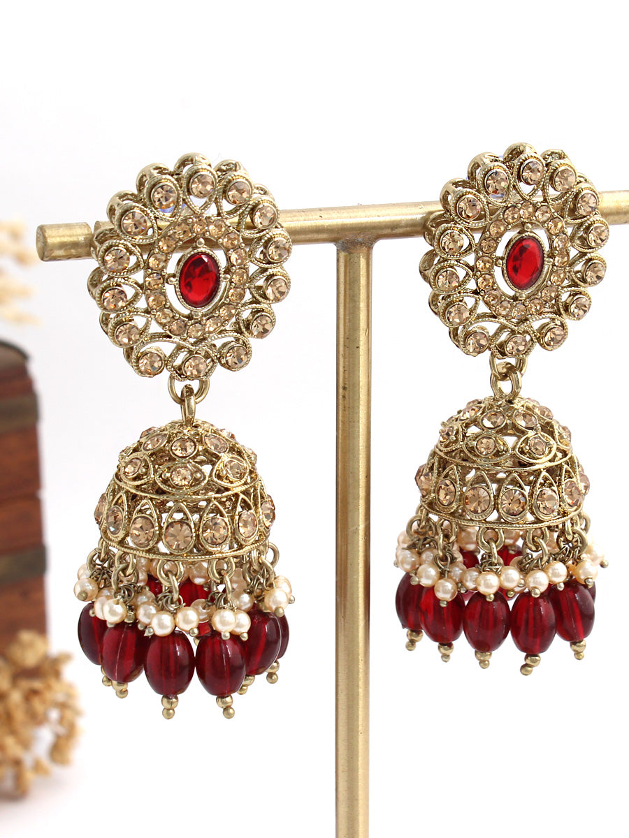 Tanisha Jhumki Earrings-Maroon