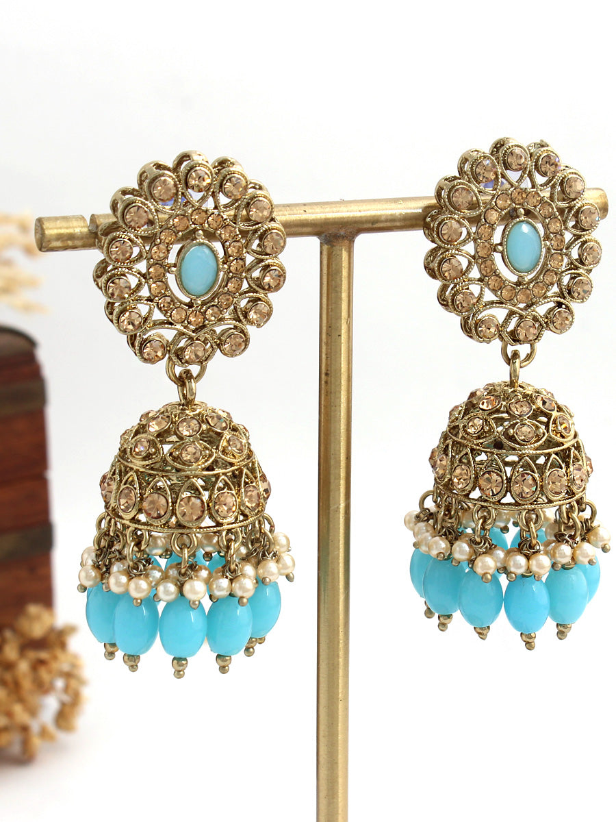 Tanisha Jhumki Earrings-Turquoise