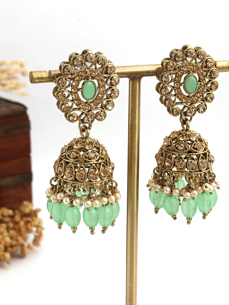 Tanisha Jhumki Earrings-Mint Green