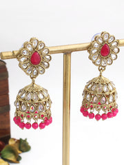 Asmee Jhumki Earrings-Ruby Pink