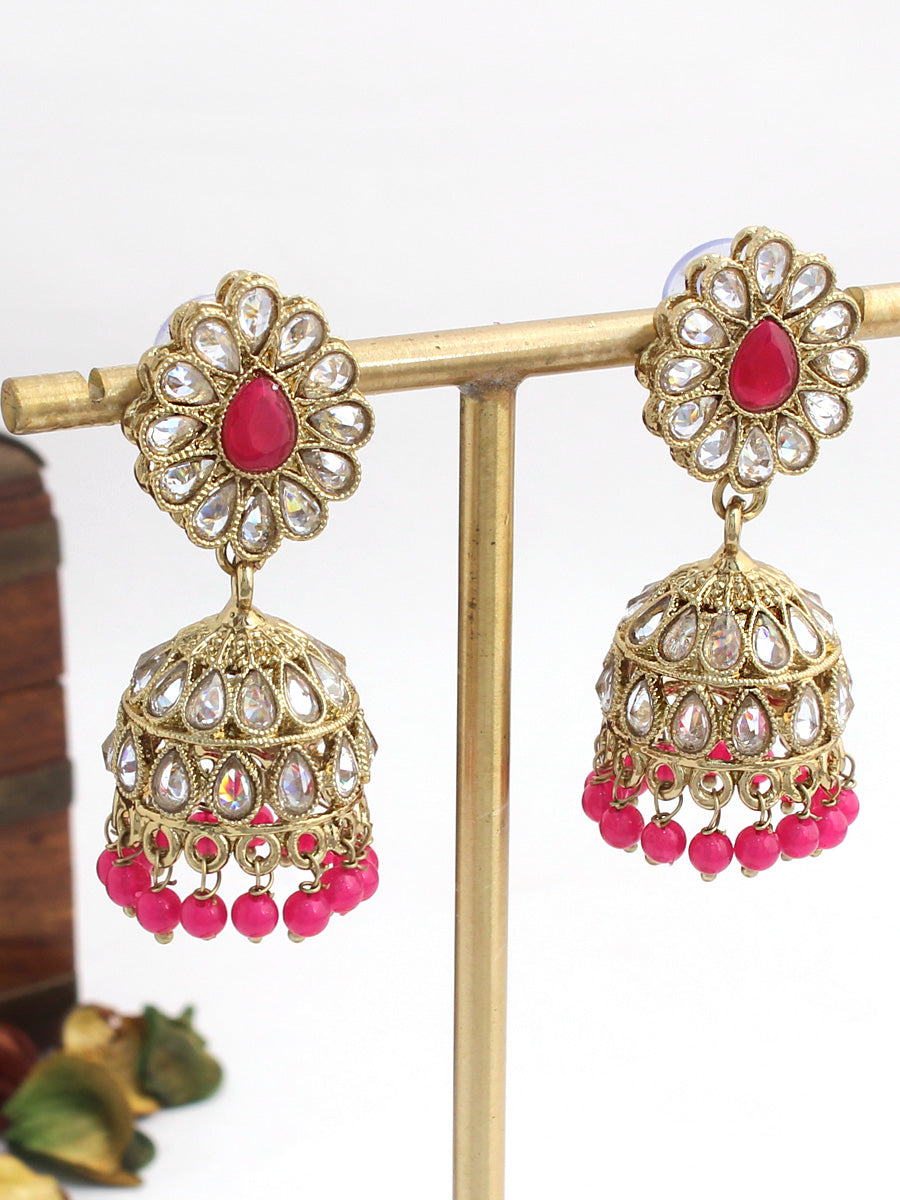 Asmee Jhumki Earrings-Ruby Pink