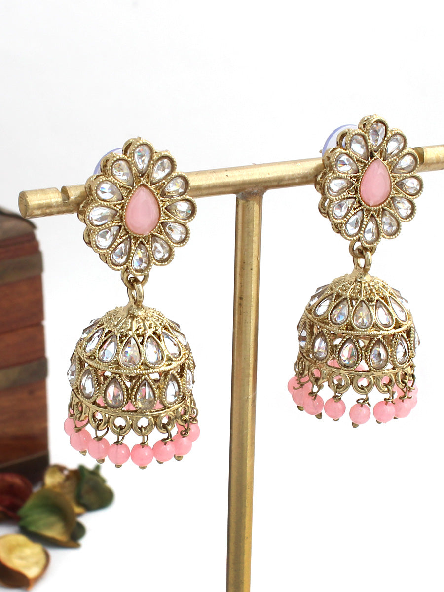 Asmee Jhumki Earrings-Pastel pink