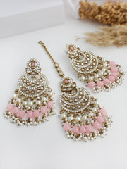 Tamanna Earrings & Tikka-Pastel Pink