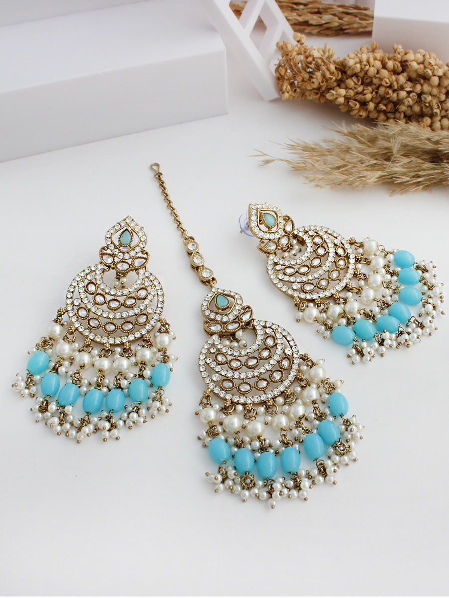 Tamanna Earrings & Tikka-Turquoise