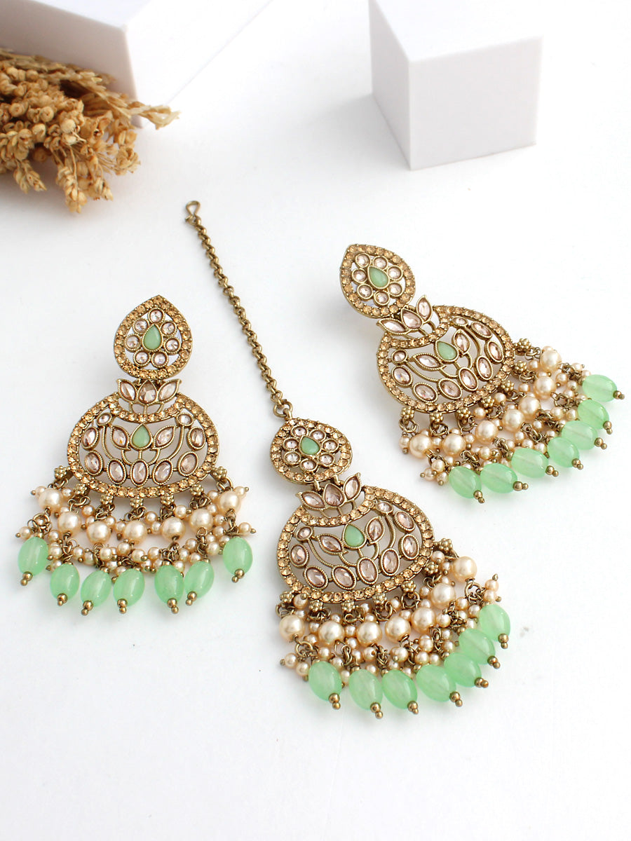 Akira Earrings & Tikka-Mint Green