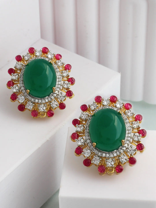 Juliette Stud Earrings-Pink / Green