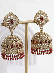 Rabia Jhumki Earrings-Maroon