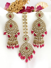 Ezzah Earrings & Tikka-Ruby Pink