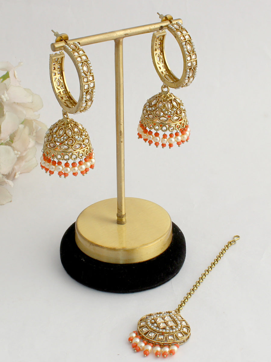 Mihira Earrings & Tikka-Orange