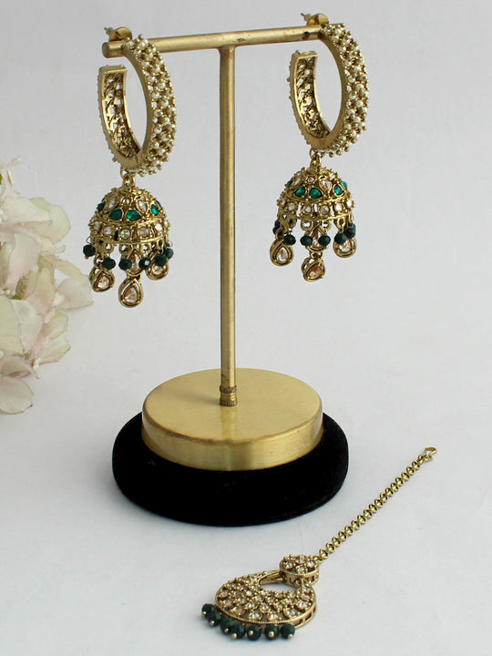 Manya Earrings & Tikka-Green