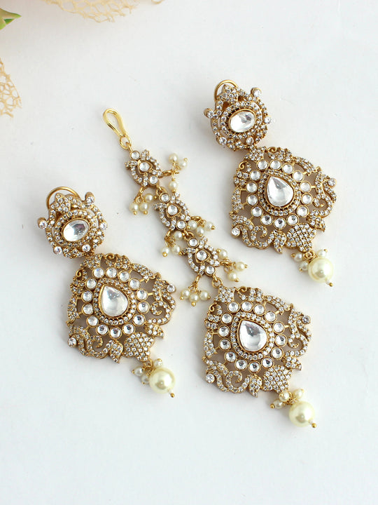 Manushi Earrings & Tikka-White