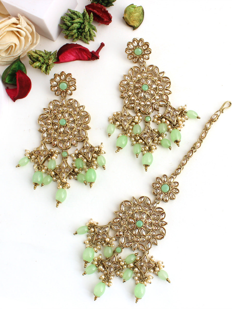 Aakriti Earrings & Tikka-Mint Green