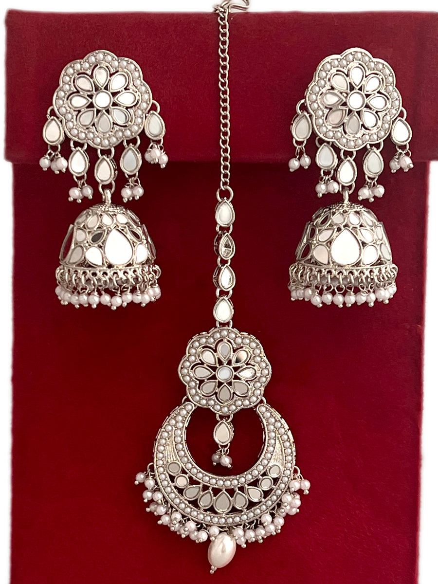 Keesha Earrings & Tikka-Silver