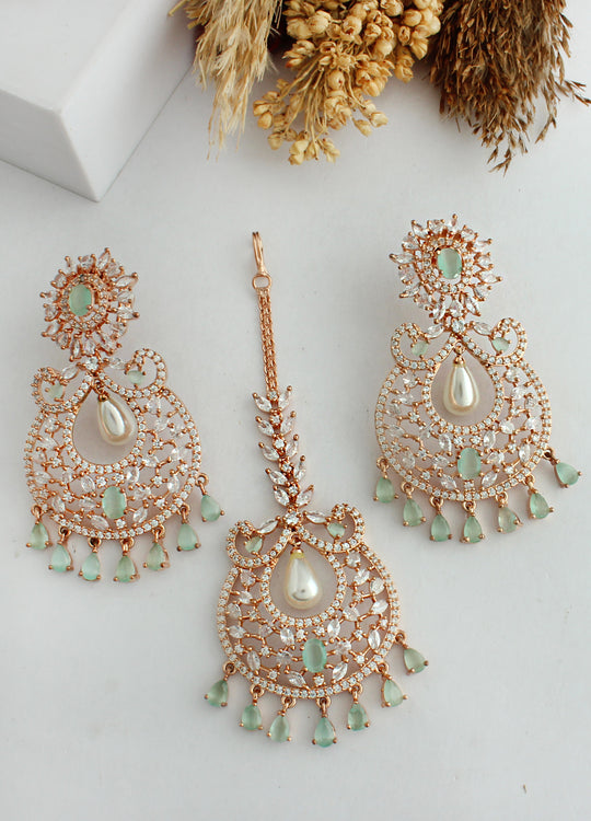 Risha Earrings & Tikka-Mint Green