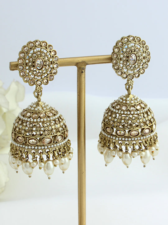 Neeti Jhumki Earrings-Antique Gold